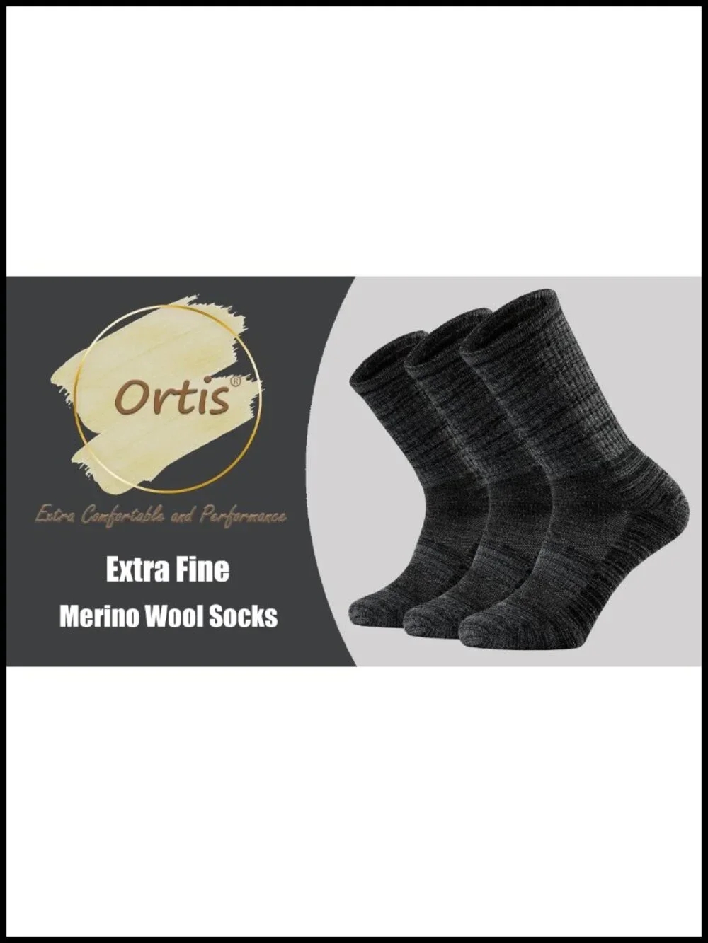 Merino Wool Blend Hiking Crew Socks for Men, Extra-Fine Wool Cushioned, 3 Pack
